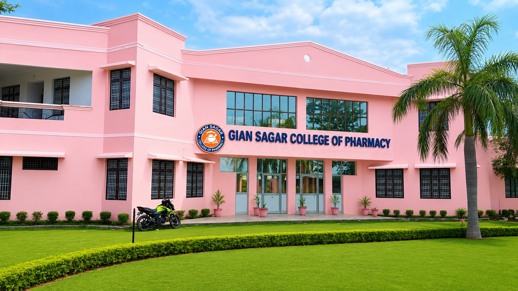 Gian Sagar College of Pharmacy campus building with green lawns